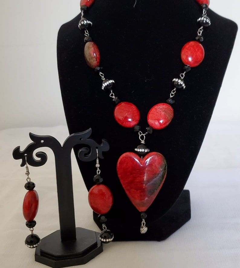 Mother/'s Day Gift Marble Heart pendant Necklace set