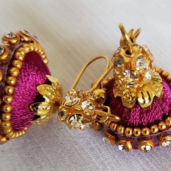 Handmade silk thread hanging earrings (small-2cm) - Customizable!