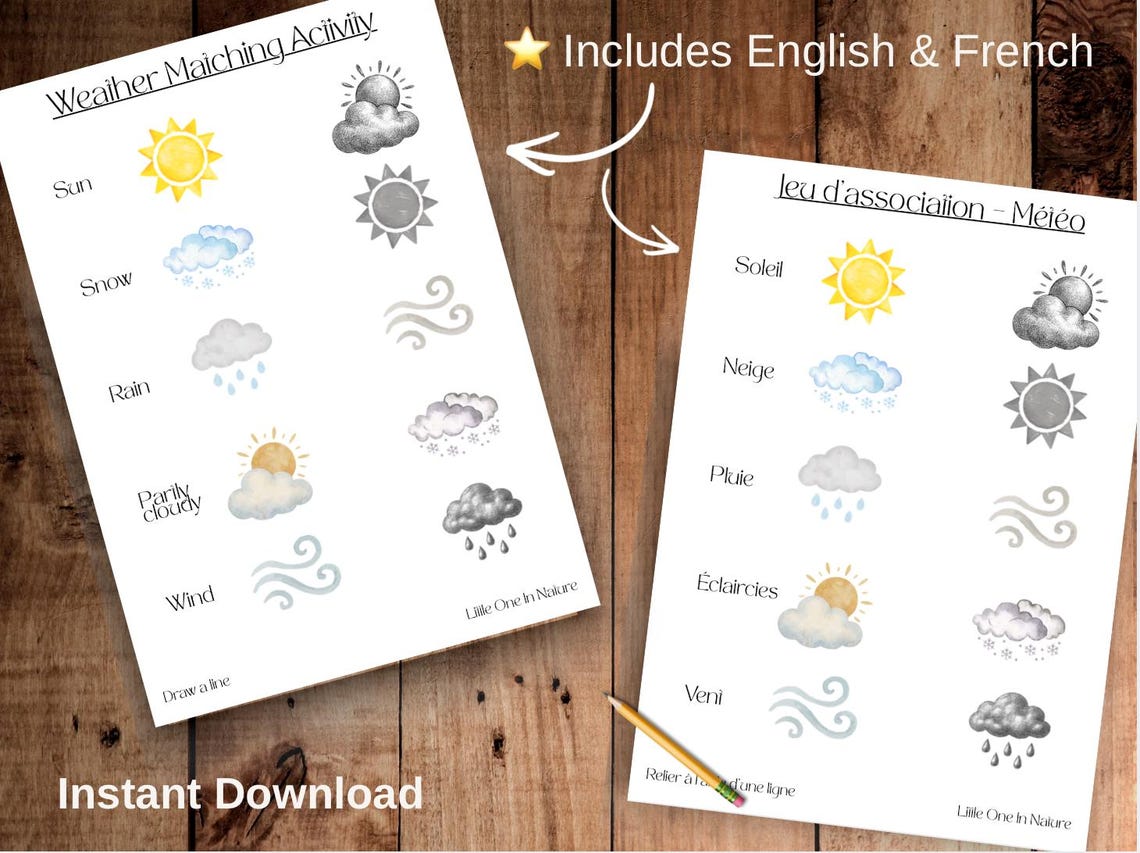 Weather Matching Worksheet – Bilingual Fine Motor Skills Activity (PDF ...