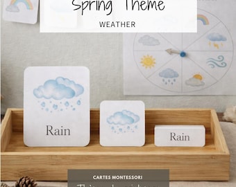 Tarjetas de 3 partes para preescolar / Material imprimible sobre el clima Montessori / Nomenclatura bilingüe inglés-francés