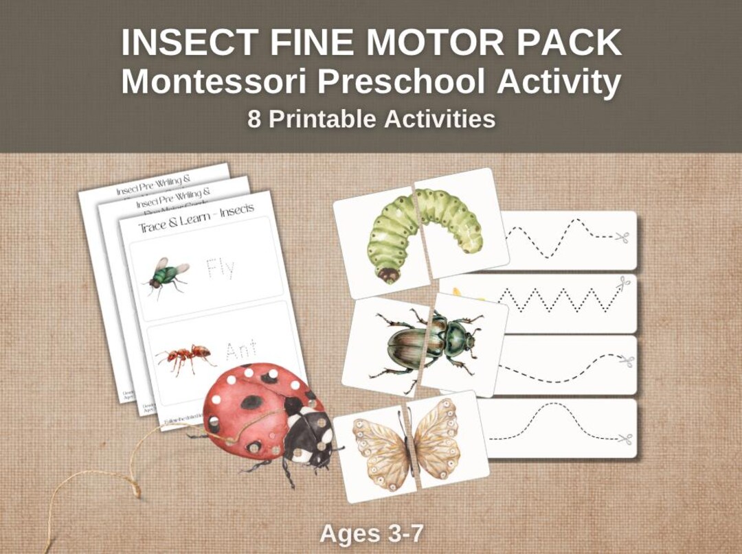 Insect Fine Motor Bundle Printable, Scissor Skills, Tracing, Lacing ...