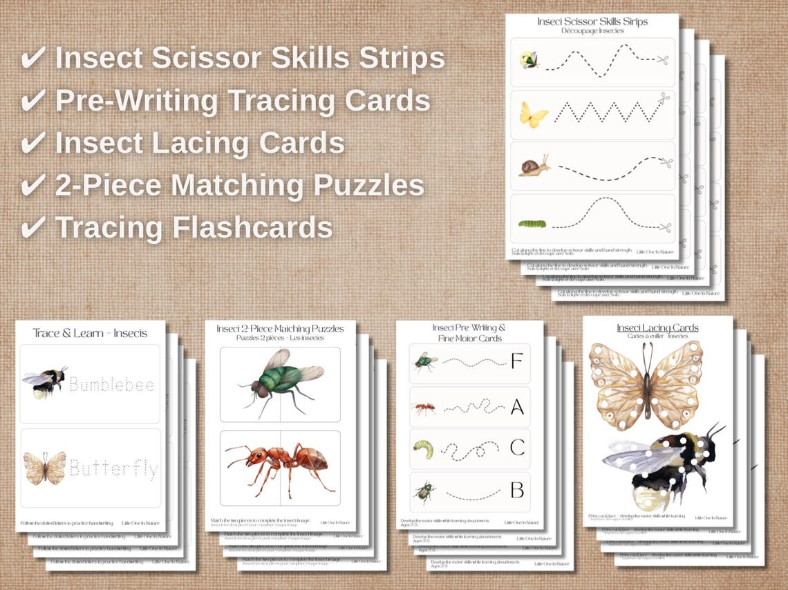 Insect Fine Motor Bundle Printable, Scissor Skills, Tracing, Lacing ...