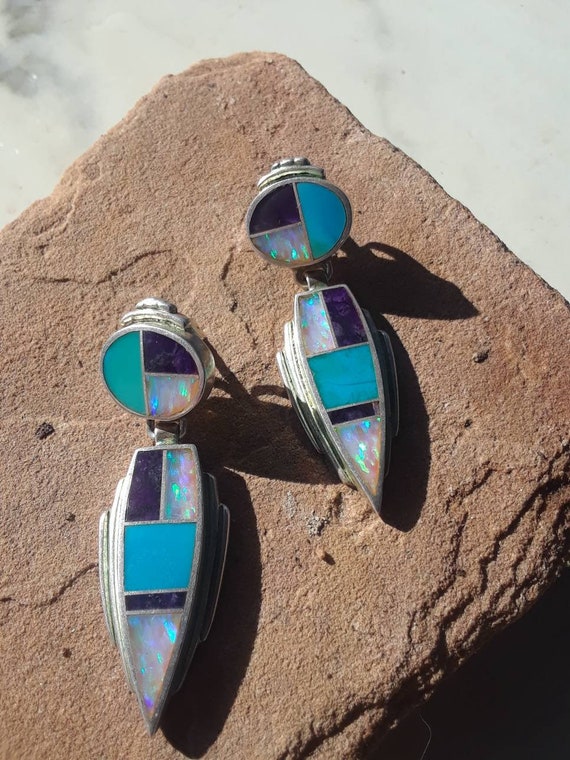 Native American inlaid stone earrings