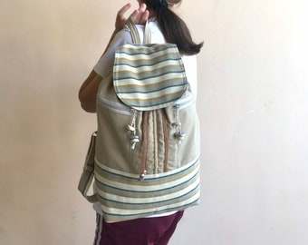 Canvas boho backpack/Ethnic cotton backpack/Striped backpack/African Rucksack/Vintage backpack