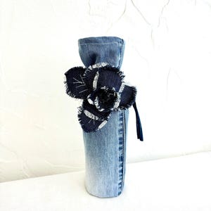 Wein Geschenktasche / Recycled Denim Weinbeutel / Weinbeutel / Geschenkflaschenverpackung / Blue Jeans Weinbeutel / Weinflaschentasche mit Kordelzug