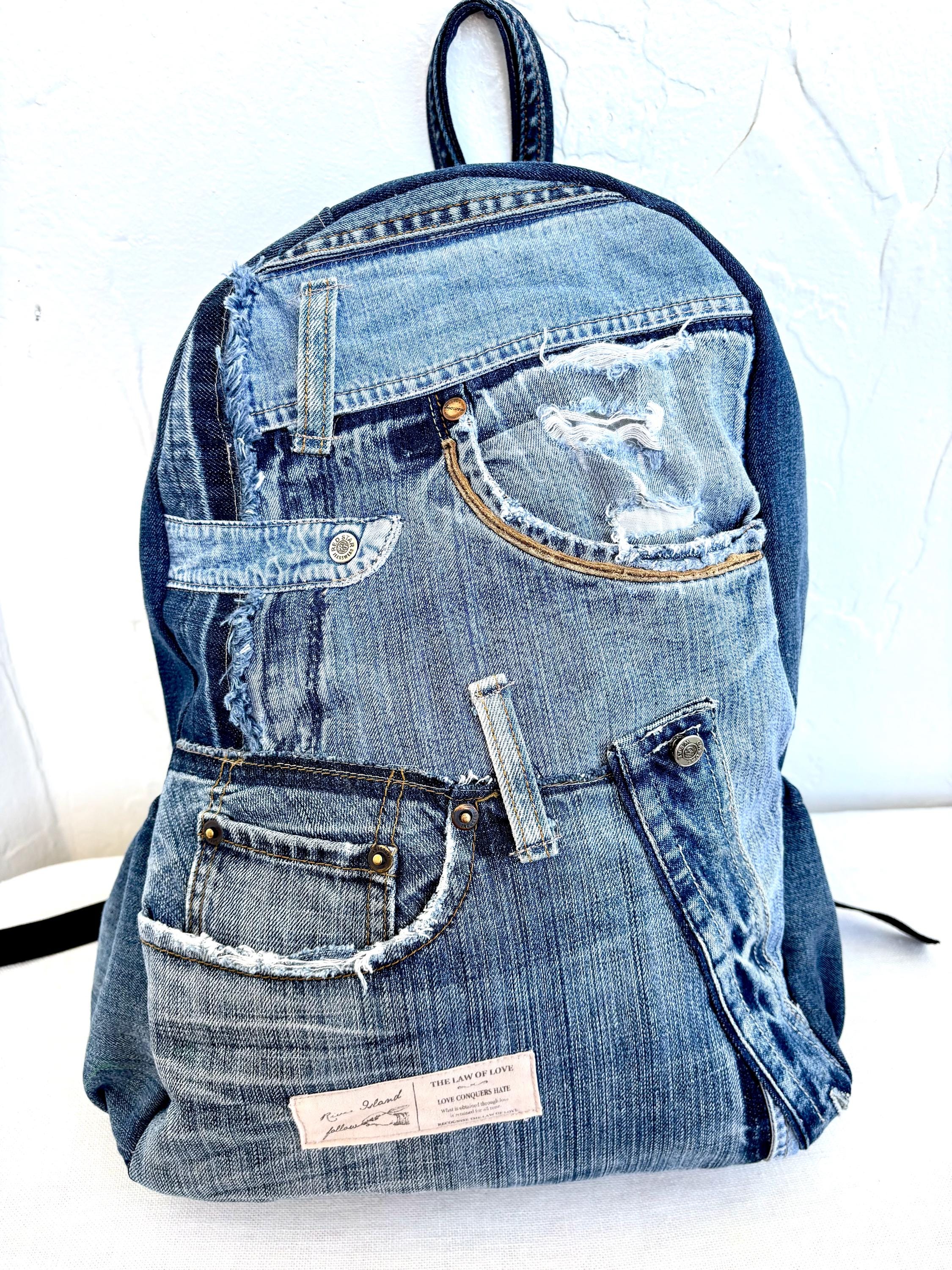 Recycled Denim Backpack/patchwork Backpack/vintage Jeans  display picture 1