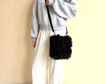 Fluffy crossbody bag/Faux fur clutch/Soft mini bag/Fluffy crossbody purse/Cozy handbag