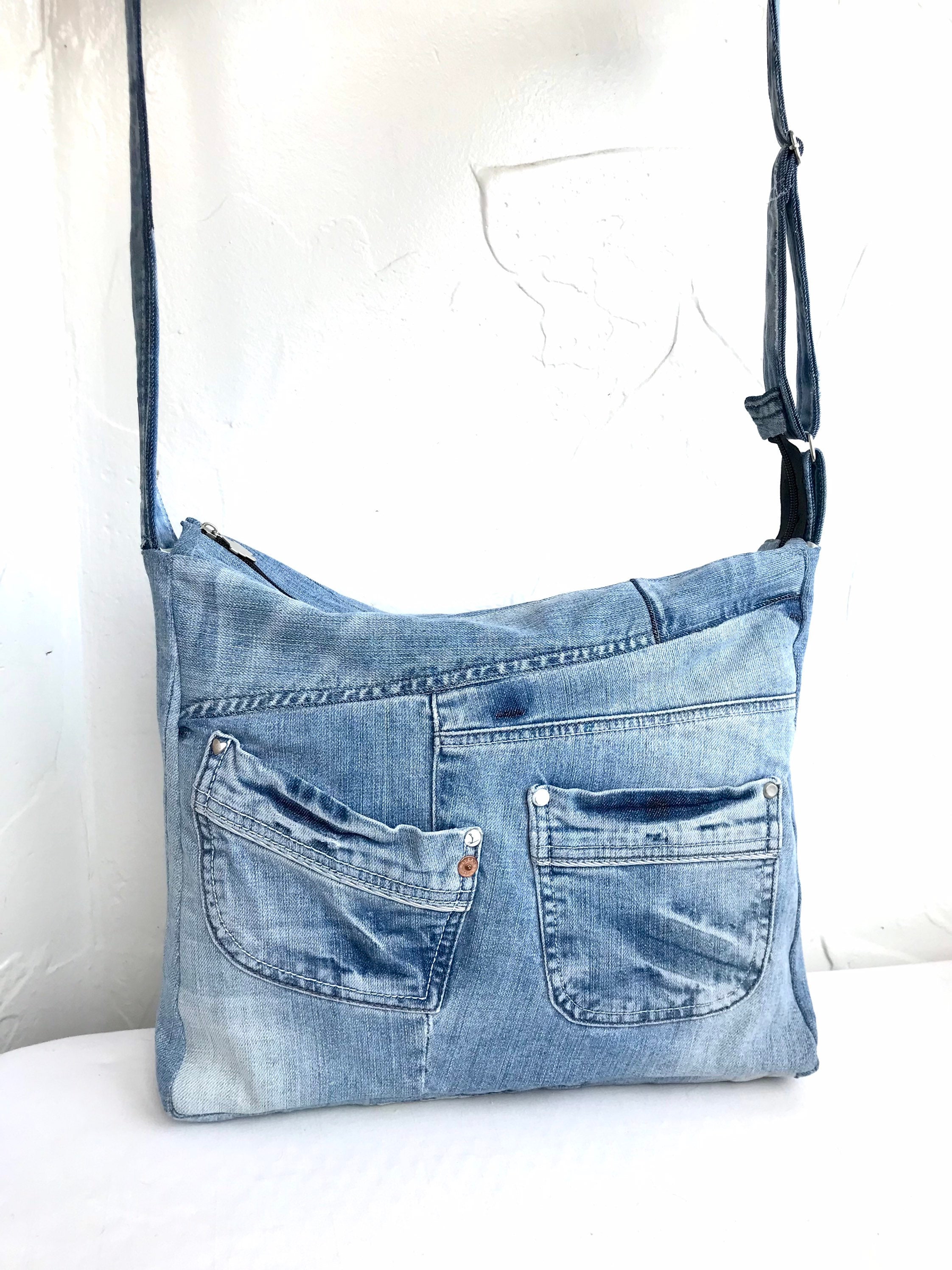 Recycled jeans Bags & Purses Luggage & Travel Briefcases & Attaches Casual denim laptop bag for college Denim notebook sleeve Jeans computer bag Travel document holder 