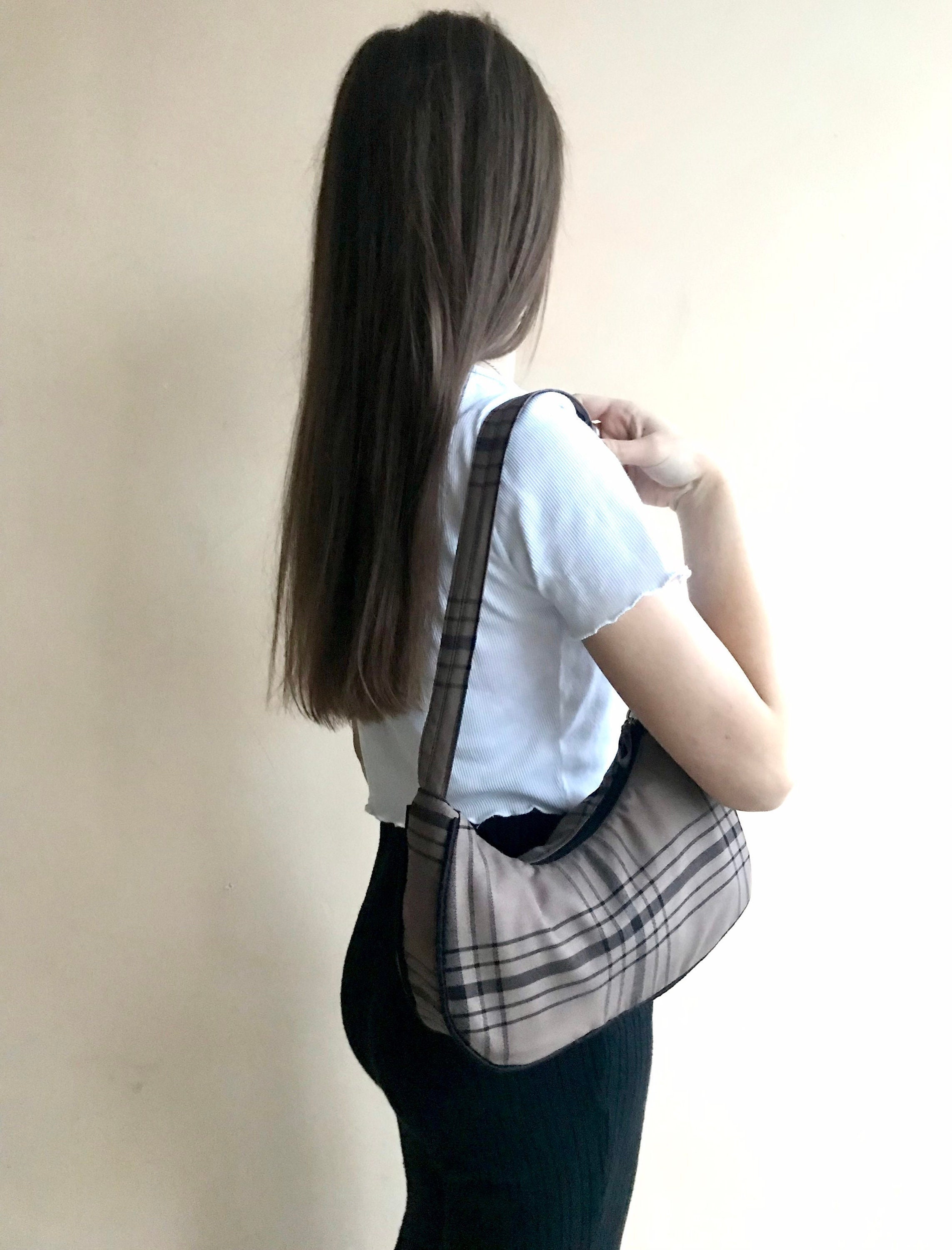 Blue plaid baguette bag hot sale