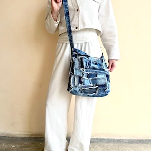 Vintage Umhängetasche/Crazy Patchwork Umhängetasche/Recycelte Jeans Tasche/Crazy Patchwork Crossbody bag