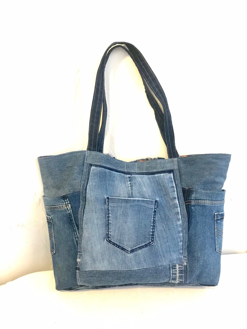 Large Denim Patchwork Tote Bag/recycled Denim Tote Bag/jeans - Etsy