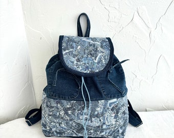 Denim patchwork backpack/Quilt backpack/Recycled jeans rucksack/Crazy patchwork bag/Vintage jeans backpack/Zero west backpack