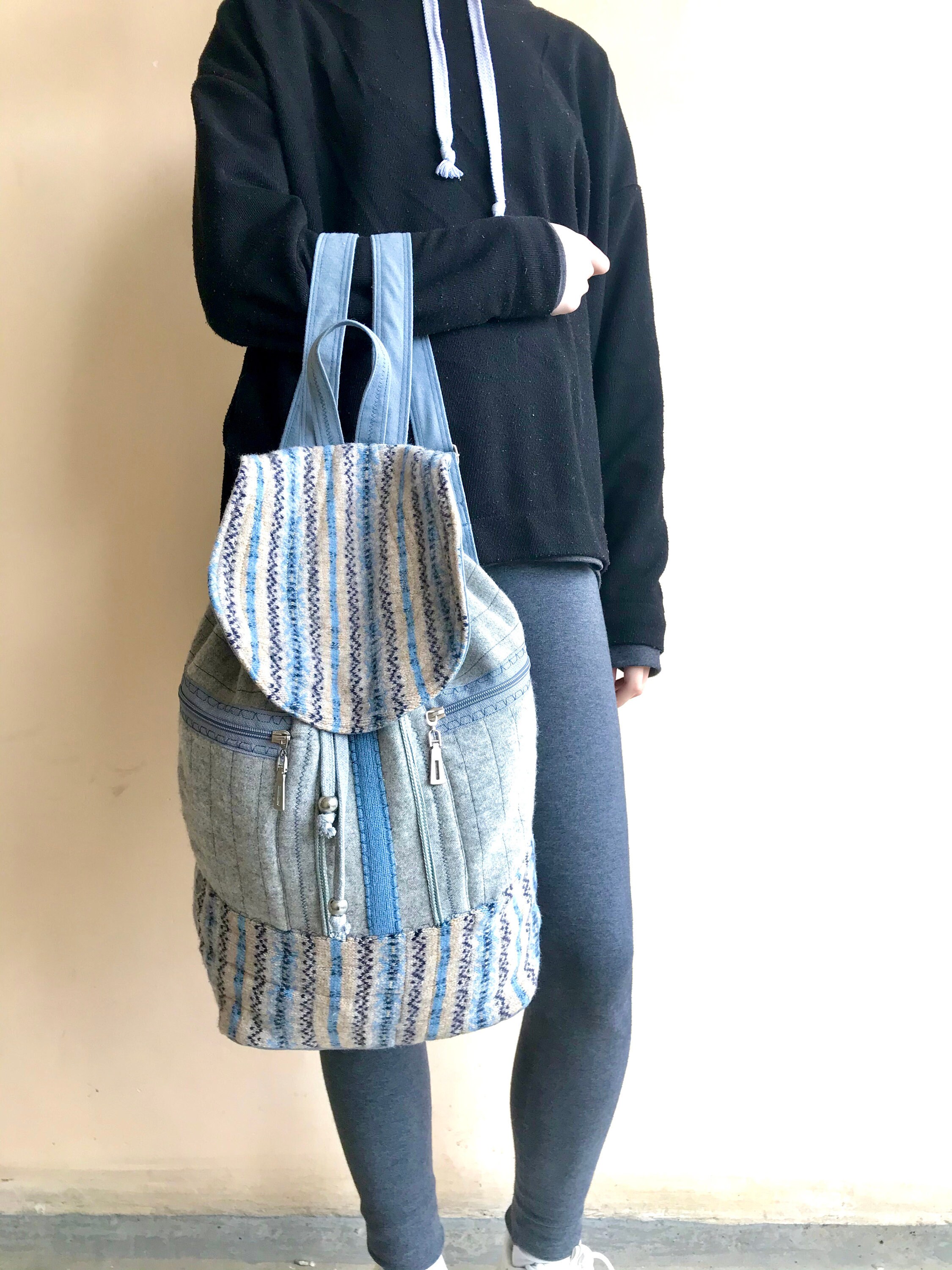 Large Wool Patterned Backpack/Gray backpack women/Ethnic Etsy