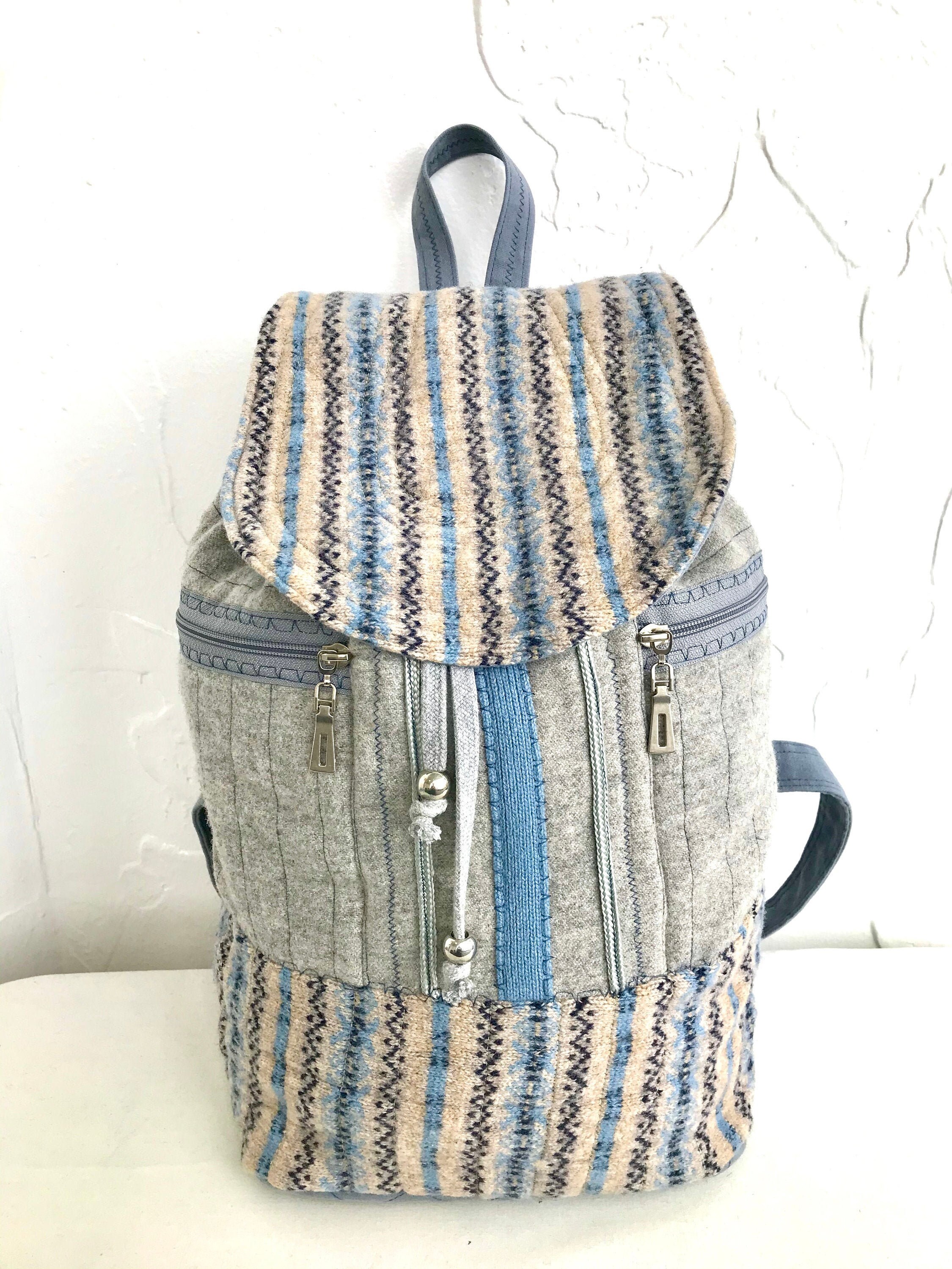 Large Wool Patterned Backpack/Gray backpack women/Ethnic Etsy