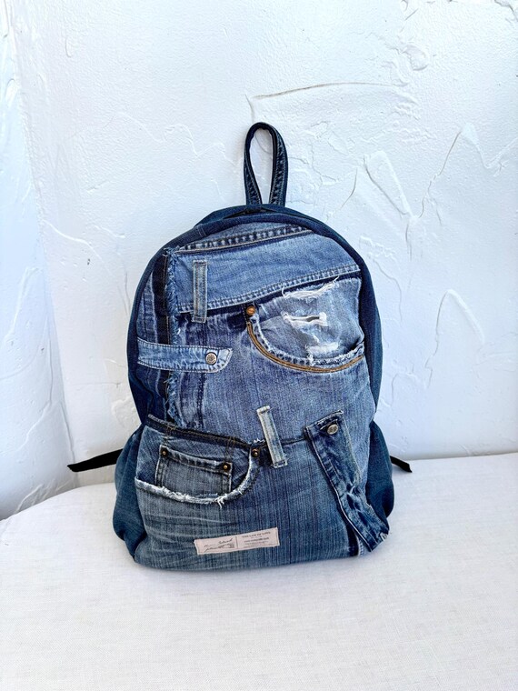 VTG NEW Backpack Denim Patchwork Gift College Boho Retro y2k Large deadstock Amazon.com | Denim Backpack Patchwork Y2K Checkered Plaid  main image 2
