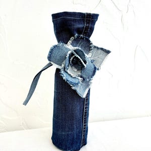 Wein Geschenktasche / Recycled Denim Weinbeutel / Weinbeutel / Geschenkflaschenverpackung / Blue Jeans Weinbeutel / Weinflaschentasche mit Kordelzug