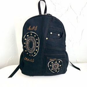 Recycled jeans backpack/Vintage black jeans rucksack/Large travel backpack/Hippie jeans bag/Camping backpack
