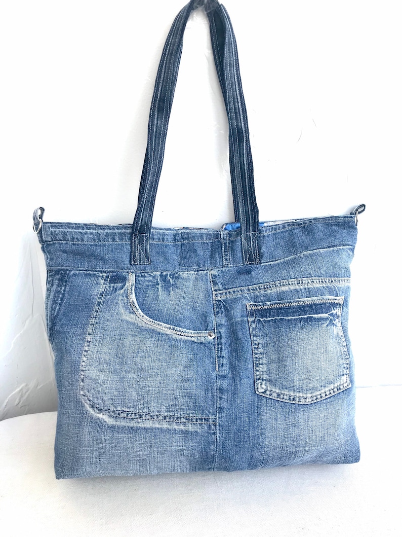 Recycled Denim Blue Tote Bag/Denim College Shoulder | Etsy