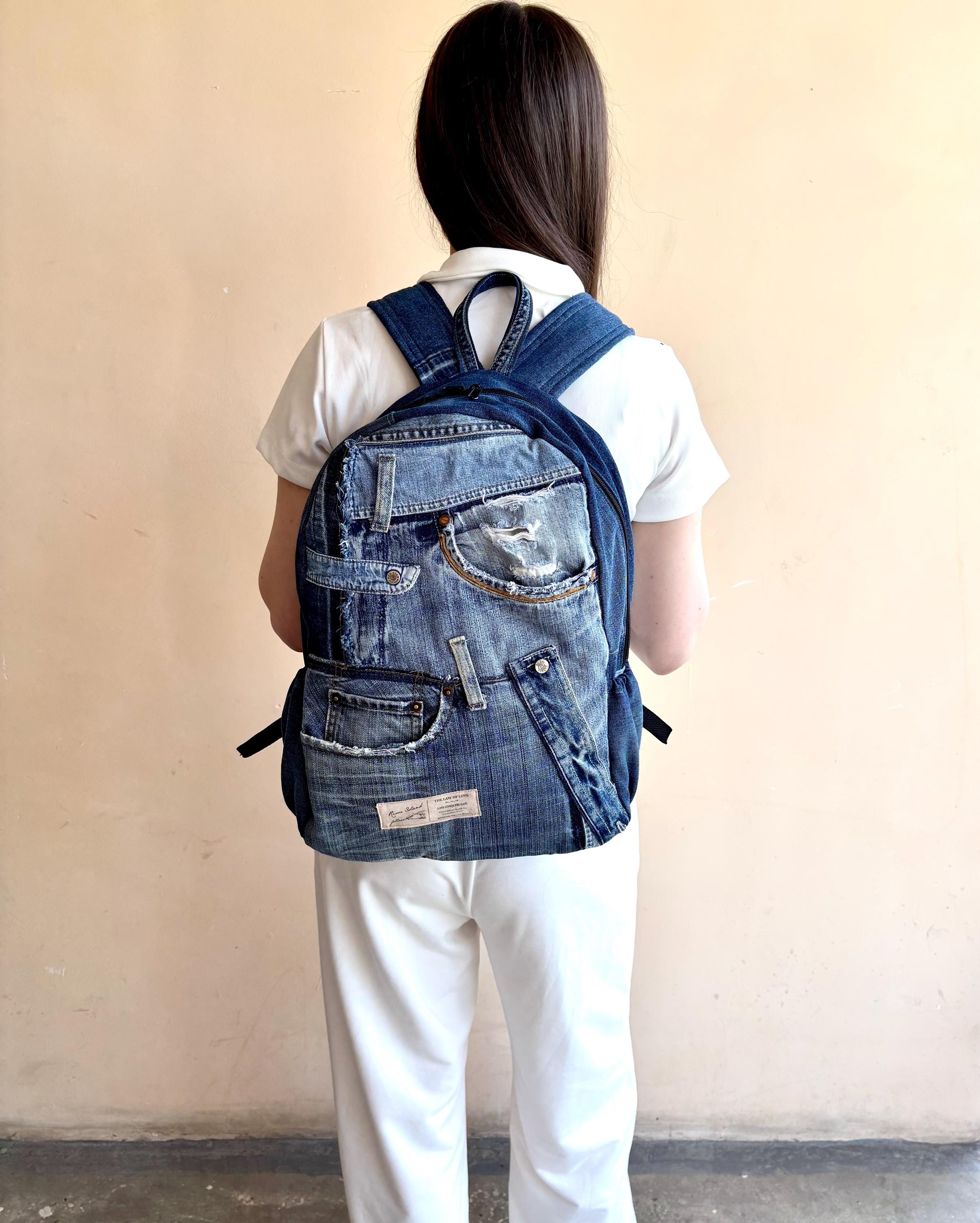 Full-sized Backpack Denim Wrangler Vintage Floral Backpack ~ Jean main image 3
