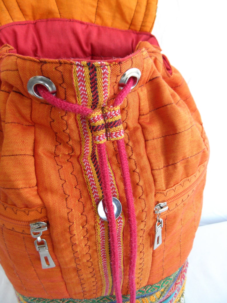 Orange Boho backpackEthnic rucksackWoven folk bag