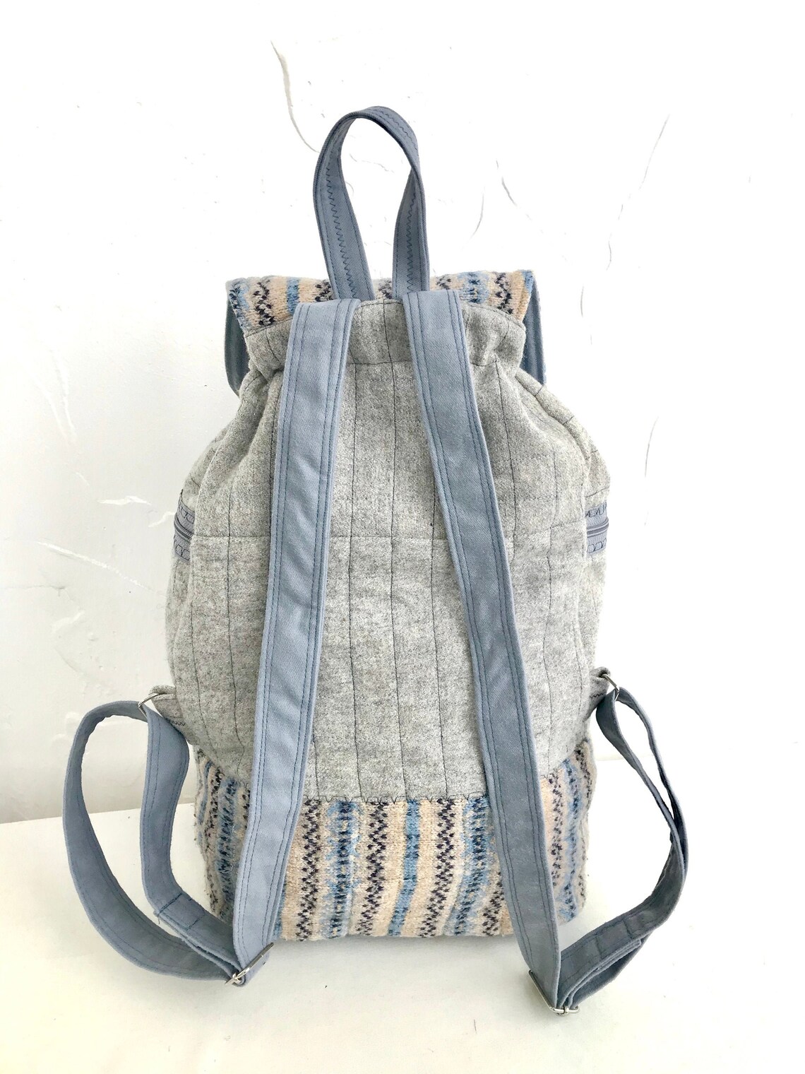 Large Wool Patterned Backpack/Gray backpack women/Ethnic Etsy