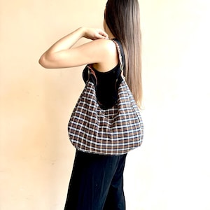 Plaid wool bag/Tartan tote bag/Brown checkered bag/Buffalo plaid shoulder bag