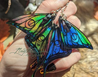 Shadow Moon Holographic Luna Moth Fairy Wing Earrings