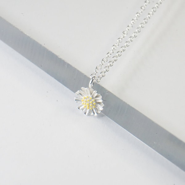 Collier fleur en argent sterling 925, minimaliste, petit, mignon, camomille, fleurs, nature, filigrane, combinable, multicouche, mini