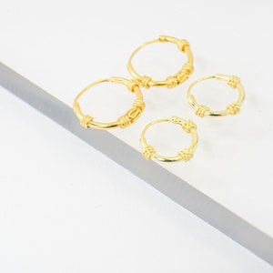 Bali Hoops Gold aus 925er Sterling Silber 10mm 12mm goldene Creolen Kreolen 14K Echtgoldlegierung, hawaiian Hoops, filigrane Ornamente