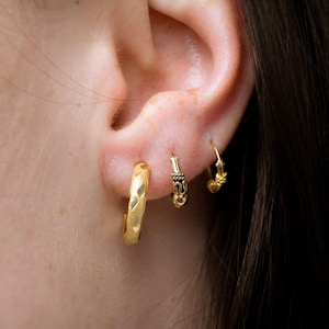 Offene Creolen 925er Sterling Silber mit 14K Goldlegierung Hoops 15mm Durchmesser, Facettenschliff Diamantschliff Kreolen, minimalistisch