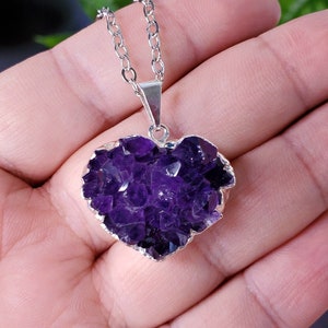 Amethyst Heart Necklace Electroplated Silver Edge -  # SC-P83