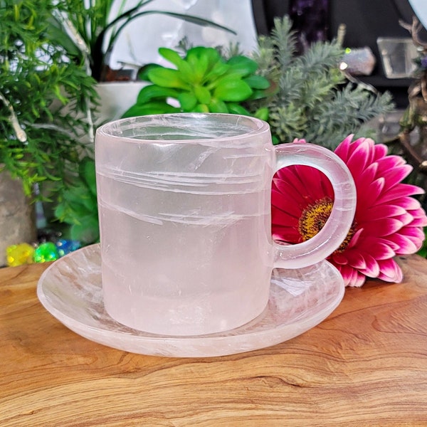 High Grade Gemmy Rose Quartz Tea Mug Set -# C-622