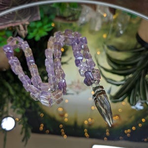 Cosmic Clear Quartz Point with Ametrine (amethyst & citrine) Beads Chain  # SC-P110