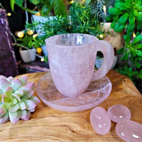 High Grade Gemmy Rose Quartz Tea Mug Set C622 Etsy