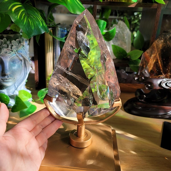 High Grade Faceted Lemurian Quartz Tear Drop on Spinning Stand  # C-1086