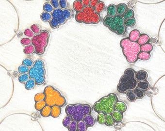 Glittery Pet Paw Wine Glass Charms, 10 Colors per Set