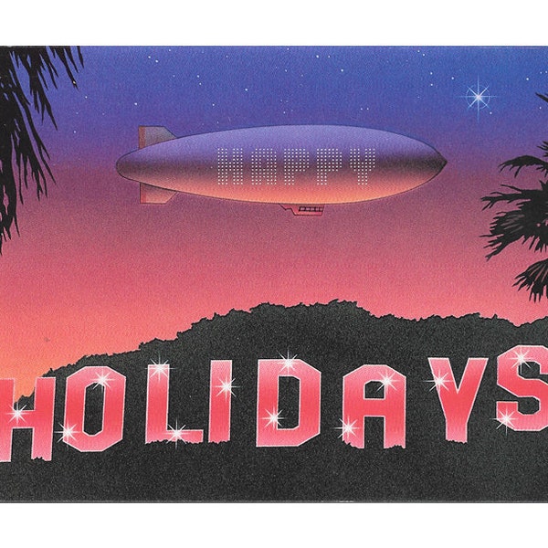 Vintage Paper Moon Graphics Christmas Card, Happy Holidays Card, Goodyear Blimp, Vintage Christmas Card, Brian Zick, Tropical Christmas, New