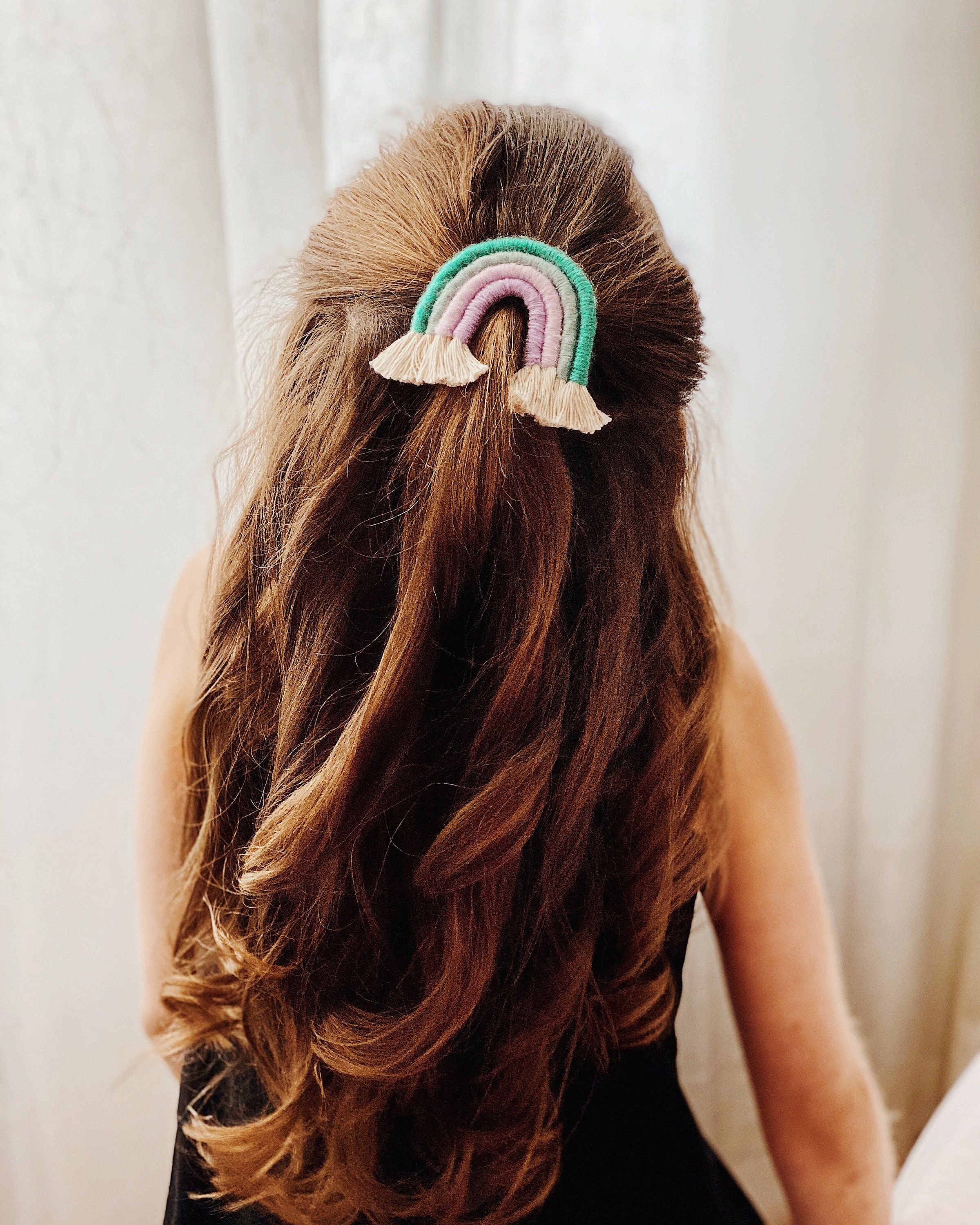 Rainbow Hair Bow Rope Rainbow hair clip Hair Accessories- Girls Accessories- Gifts For Her Hair accessories- Macrame Hair Rainbow Clip