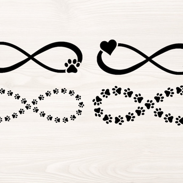 Paw Print on Infinity symbol, SVG PNG file for cutting machines, digital clipart