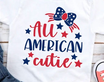 All American Cutie SVG PNG-bestanden voor snijmachines, digitale clipart, meisje, vierde juli, onafhankelijkheidsdag, boog, sterren en strepen, schattig