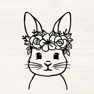 Bunny with floral crown SVG PNG Files for cutting machines, digital clipart, Easter, spring, flowers, roses, rabbit