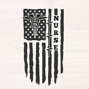 Nurse and caduceus on American flag SVG PNG Files for cutting machines, digital clipart, nursing symbol, distressed flag, medical