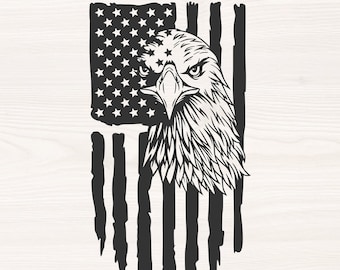 Eagle on American flag SVG PNG Files for cutting machines, digital clipart, hunting, camping, fishing, distressed, patriotic, bald eagle