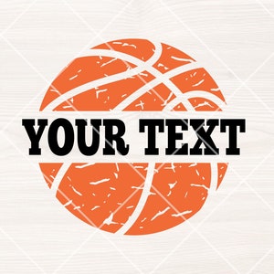 May include: Orange basketball with white lines and a distressed texture. The text "YOUR TEXT" is printed across the centre of the basketball.
