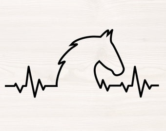 Horse head on heart beat SVG PNG Files for cutting machines, digital clipart, ekg, horse lover, silhouette