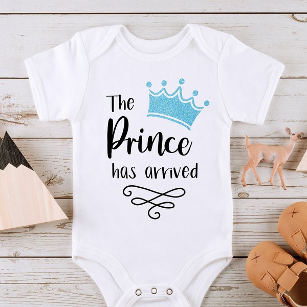 the prince has arrived SVG PNG Files for cutting machines, digital clipart, onesie, baby boy, saying, nursery, crown