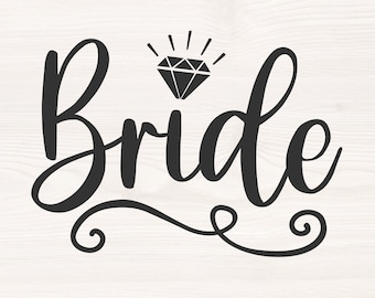 Bride SVG PNG Files for cutting machines, digital clipart, bride to be, engaged, engagement diamond ring, swash
