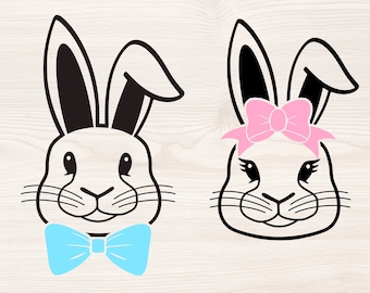 Bunny heads with bows SVG PNG Files for cutting machines, digital clipart, Easter bunny, bow, bowtie