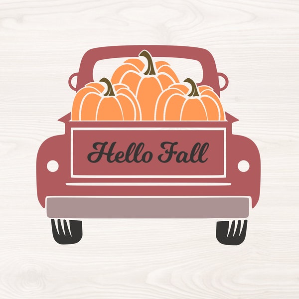 Hello Fall Vintage Truck SVG PNG Files for cutting machines, digital clipart, pumpkins, autumn, thanksgiving