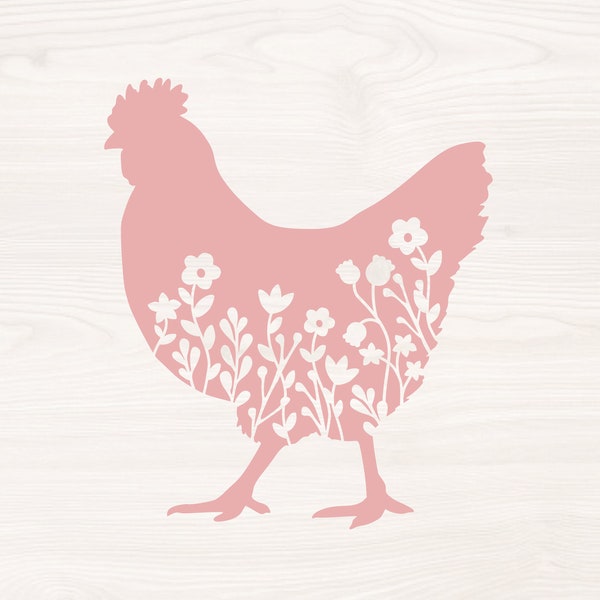 Floral chicken SVG PNG Files for cutting machines, digital clipart, farm, farmhouse, flowers, silhouette